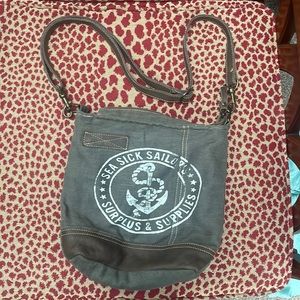 Cross body  army green Sea Sick Sailor bag recycled army tent like new
